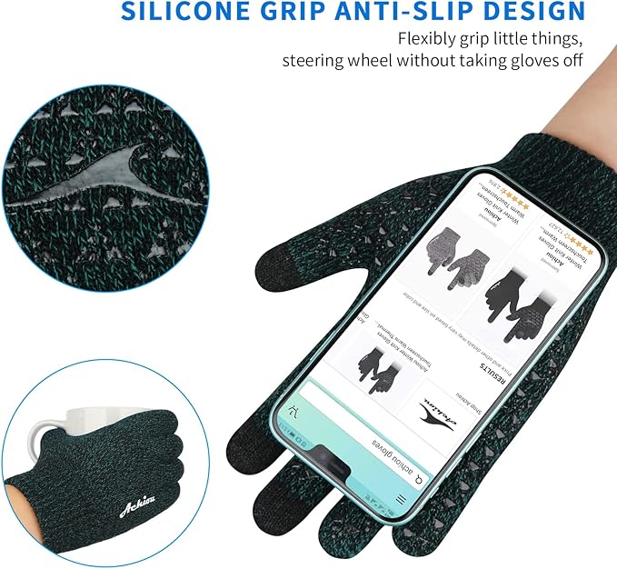 Achiou Winter Gloves, Glove for Men Women, Upgraded Touch Screen Texting Warm Running with Thermal Soft Knit Lining