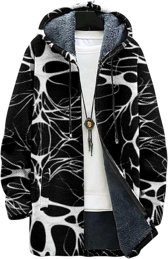 2025 Men's Ethnic Pattern Hooded Jacket Long Cardigan Hoodies Full Zip Vintage Knitted Zipper Coat with Pocket