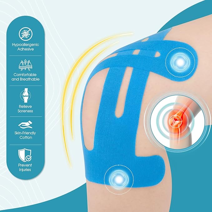 Kinesiology Tape for Knee 12 Pack, Precut Knee Tape for Muscle & Joints, Sports Tape for Knee Support, Latex Free and Water Resistant, 4 Mix Colors
