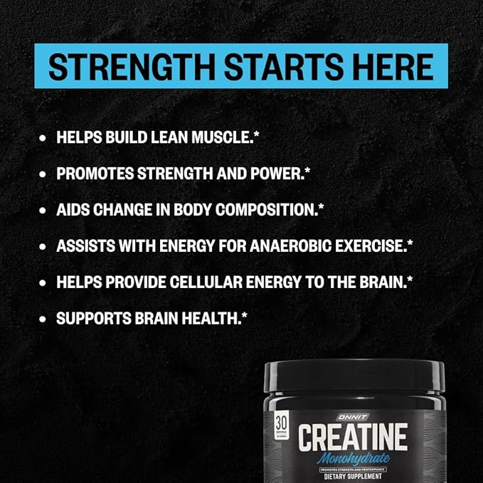 ONNIT Creatine Monohydrate Powder – IGEN™ Non-GMO Tested, 5g Premium Creatine for Muscle Strength, Power & Lean Mass, Supports Brain Health & Cellular Energy, Unflavored, 30 Servings, 5.29 oz 3-Pack