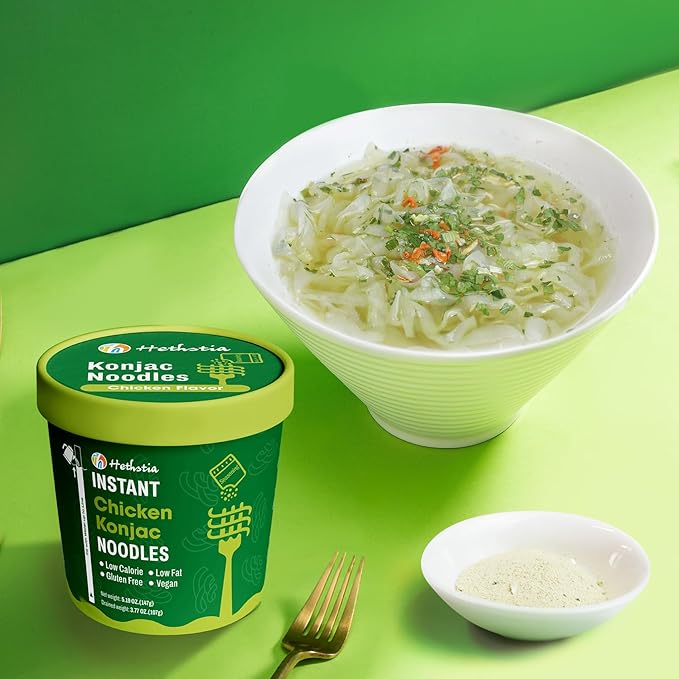 Hethstia Konjac Noodle Chicken Soup, 6-Pack Instant Shirataki Noodle Soup Cups - Low-Calorie, Sugar-Free, Low-Carb, Gluten-Free, 34.32 oz Vegan Konjac Pho Pasta Chicken Broth, Healthy Asian Noodles
