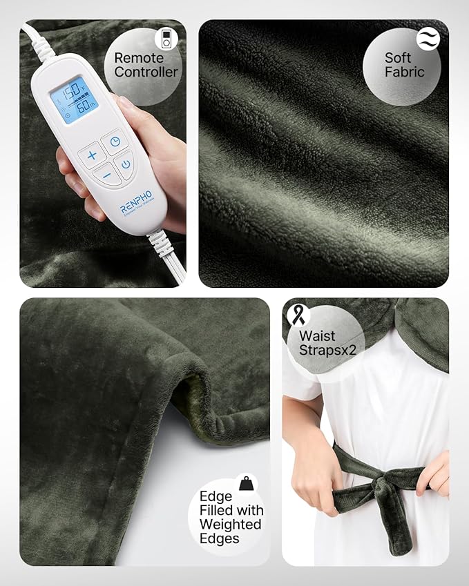 RENPHO Valentines Day & Birthday Gifts for Her Him Women Men, Heating Pad for Back Pain & Period Cramps,FSA Eligible, Weighted Heat Pad for Neck and Shoulders, 24"x33", ETL Certified, Green