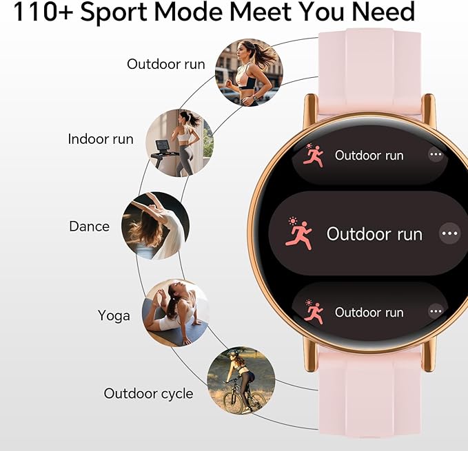 Smart Watches for Women,1.27" HD Fitness Tracker Answer/Make Call, Heart Rate/Sleep/SpO2，Round Smart Watch for iPhone/Samsung/Android,IP68 Waterproof，110+ Sport Mode-Pink(2 Bands)