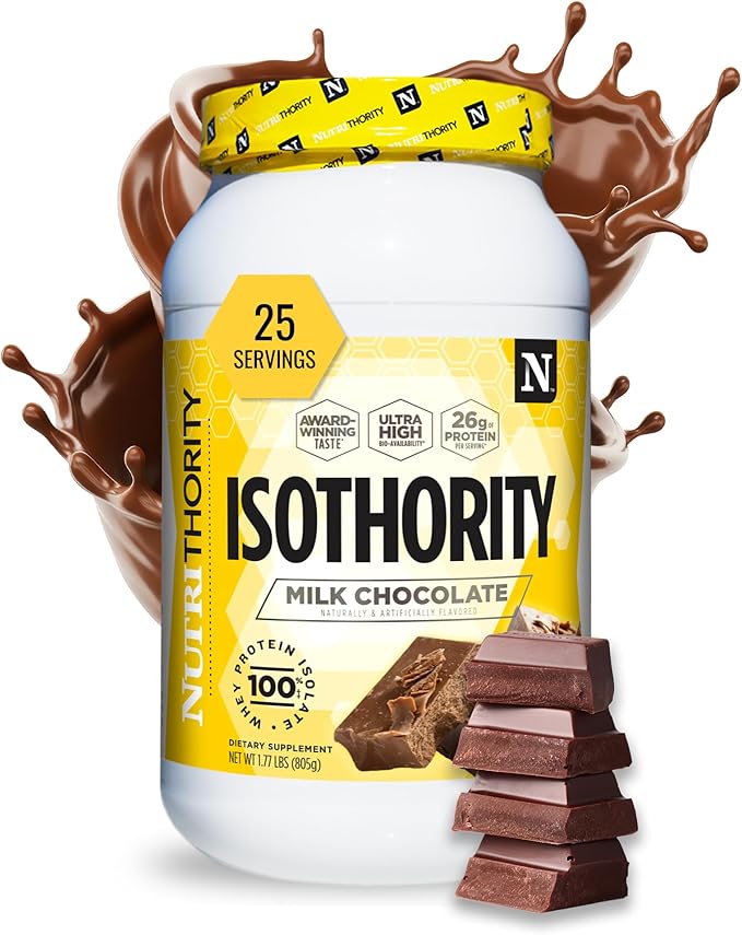 Nutrithority - Isothority Isolated Whey Protein Powder with Ultra-Absorbable Protein and BCAAs to Build Muscle and Accelerate Recovery, Keto Friendly, Low Carbs, Gluten Free (Milk Chocolate)