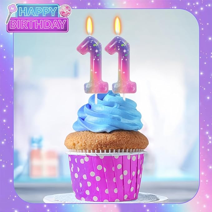 FAMGift K-pop Musical Note Birthday Candles - Number 11 Candle for Music Themed Cake Topper, Colorful Birthday Decorations for Girls