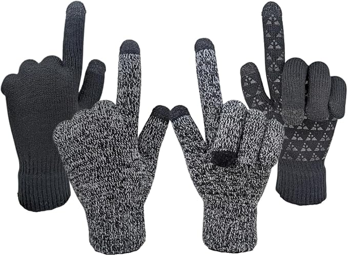 CozyTouch Winter Gloves, Touch Screen Compatible, Thermal Soft Knit Lining, 2 Pair Pack (Grey/Black)