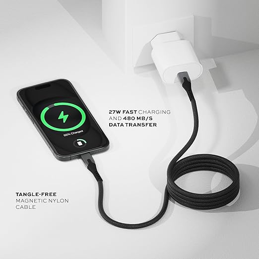 Statik MagStack USB to USB C Cable, A to Type C Charger Fast Charging Phone Charger Cord, On The Go Magnetic Charging Cable for Car, Compatible with iPhone 16 Pro Max, Galaxy S24, 27W 3FT/1M, 5-Pack