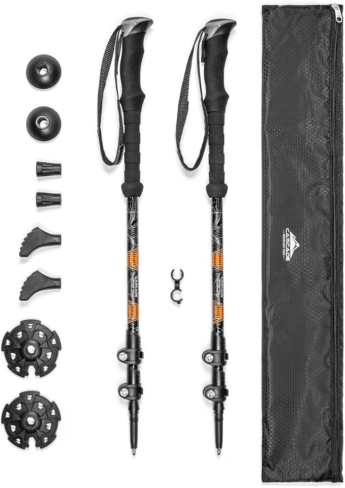 Cascade Mountain Tech Lightweight Aircraft-Grade Aluminum Trekking Poles with Extended Down Grip Plus Tip Kit
