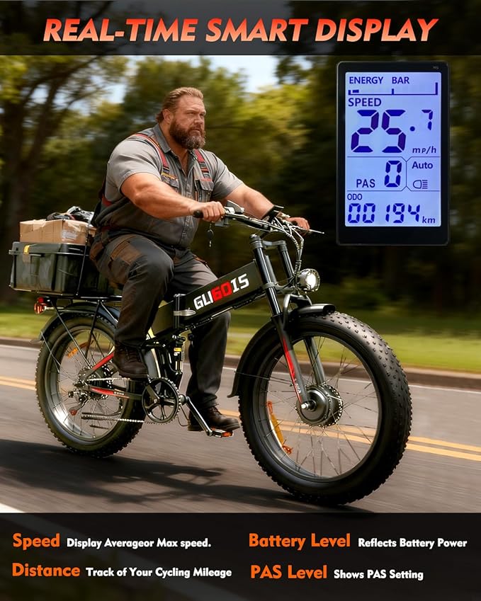 Electric Bike for Adults, 1000W/3000W Peak, 20"-26" Fat Tire Electric Dirt Bike, 48V 15.6Ah/23Ah Battery, Up to 30-35MPH & 45-60 Miles, Full Suspension, Dual Disc Brakes, 7-Speed All-Terrain E-Bike