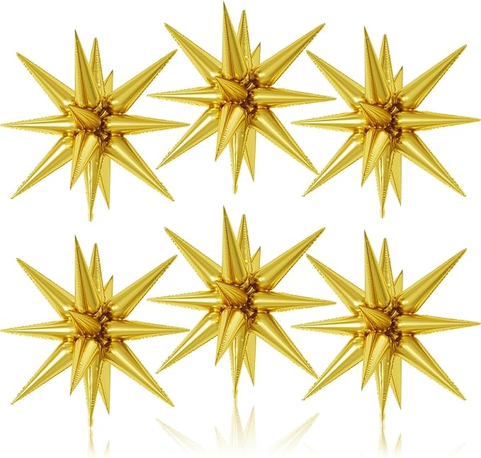 6PCS Gold Star Balloons, 22Inch Large Gold Star Balloon Foil Balloons Party Balloon for Birthday Graduation Wedding Anniversary NewYear Party Decorations