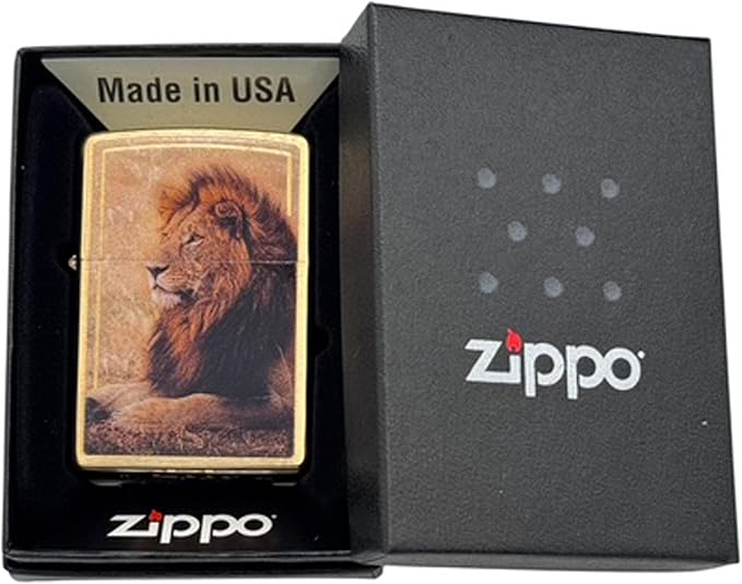 Personalized American Classic Elegant Design Lighter Zippo - Free Engraving - Christmas, Halloween & Valentines Day Gift (Lion GD)
