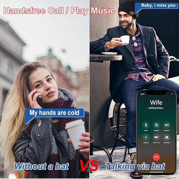 Bluetooth Beanie For Women Men Wireless Hat with Headphones Music Winter Hats Smart Beanies Headset Warm Musical Headphone with Built-in Mic Handsfree for Skiing Skateboarding Jogging Boys Girls