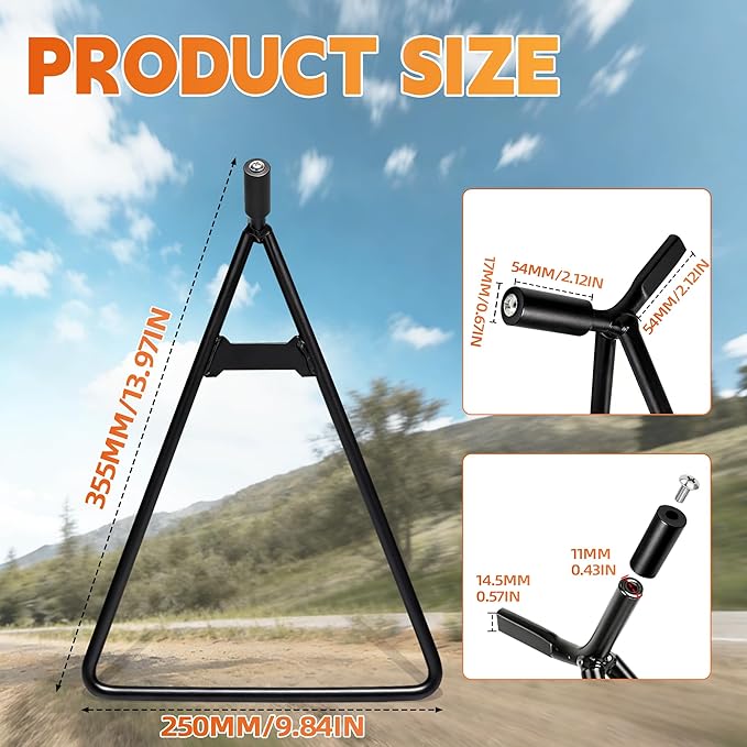 JFG RACING Dirt Bike Triangle Stand,2 Pcs Universal Motorcycle Triangle Kickstand Rear Side Wheel Holder for Dirt Pit Bike Supermoto Motocross Enduro-Black