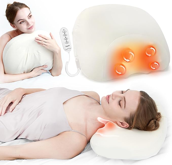 Shiatsu Neck Massager for Pain Relief deep Tissue Before Sleeping, Cervical Neck Massage Pillow with Heat,Cordless & Memory Foam,Thoughtful Gifts for Mom, Dad, Women, Men (Cream)