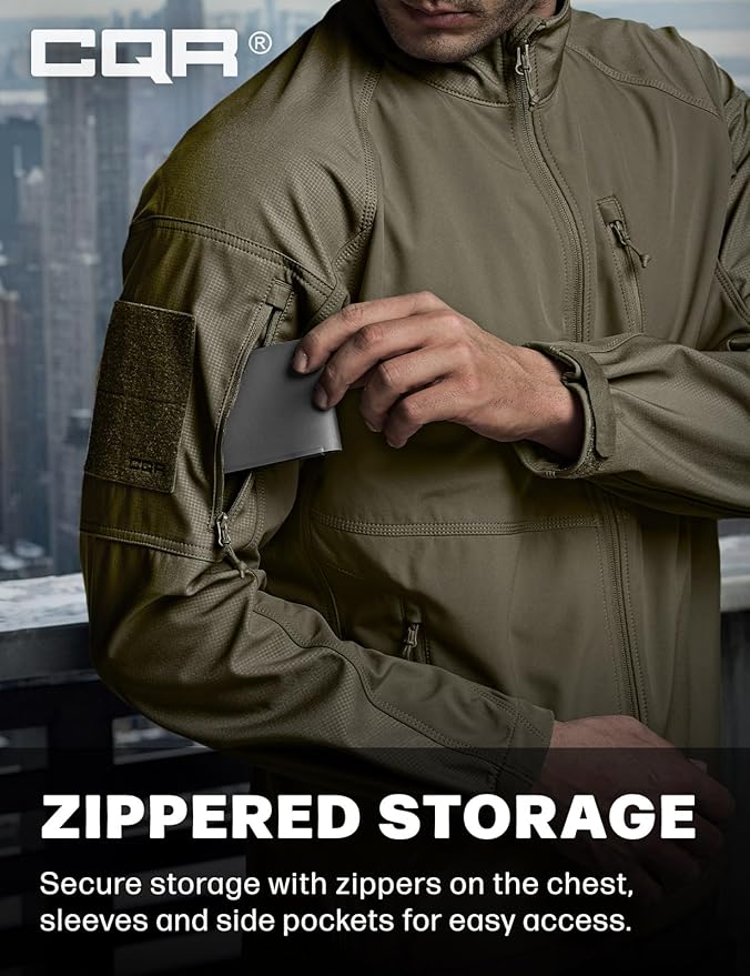 CQR Men's Tactical Softshell Jacket, Winter Warm Fleece Lined Coat, Water Resistant Outdoor Hunting Hiking Rain Windbreaker