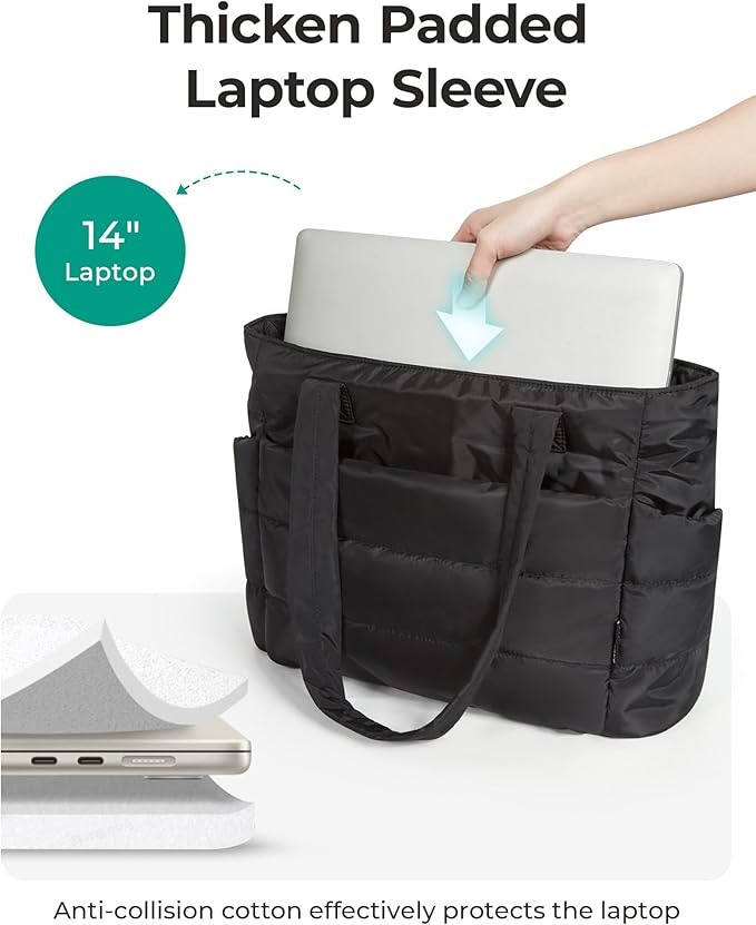 BAGSMART Tote Bag for Women, Lightweight Puffy Tote Bag with Compartments Shoulder Bag Handbag for Travel, Work, Gym | Puffy, Lightweight, for Travel, Quilted, Tote Bag with Compartments, Work