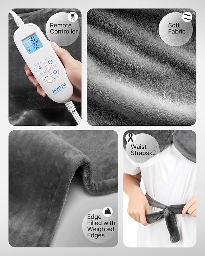 RENPHO Electric Heating Pad for Back, Valentines Day Gifts for Her Him, Birthday Gifts for Women Men Mom, FSA Eligible HSA Approved, Large Heat Pad for Neck Shoulders, 24"x33", ETL Certified, Gray