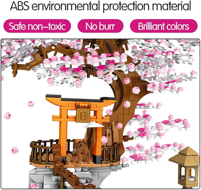 Sakura Tree House Lights Building Kit,City Architecture Inari Shrine Building Blocks Sets,for Adults,or Aged 12+ Boys Girls (1103 Pieces)