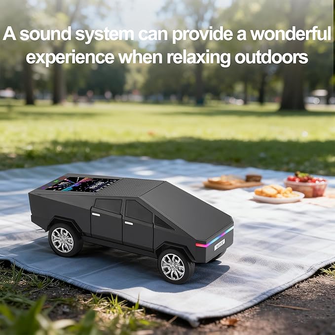 Futuristic Pickup Truck Bluetooth Speaker with LED Display Screen – TWS Stereo, FM Radio, USB/TF Playback, LED Headlights, Built-in Mic, Gift for Truck Fans, Auto Style Lovers&Tech Collectors (Black)