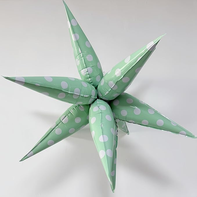 2Pcs Green Macaron Polka Dot Explosion Pointed Star Foil Balloons/Candy Color Balloon for Christmas, Candyland Party, Baby Shower, Unicorn Birthday, Easter/Rainbow Candy Themed Party Decorations