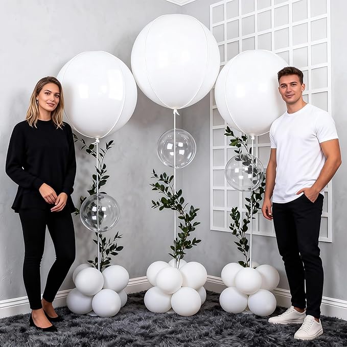 50 Inch Giant White Round Foil Balloons, 3Pcs Matte White 4D Ball Balloons for Birthday Graduation Wedding Anniversary Baby Shower Engagement Bridal Shower Party Decorations
