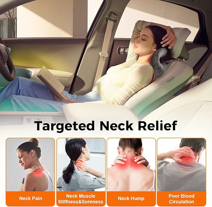 Cordless Heated Neck Stretcher for Neck Pain Relief, 2500mAh Heated Cervical Traction Device for TMJ Migraine, Neck and Shoulder Relaxer with 3 Temperature Modes 60mins Auto-Off, Gifts for Men(Grey)