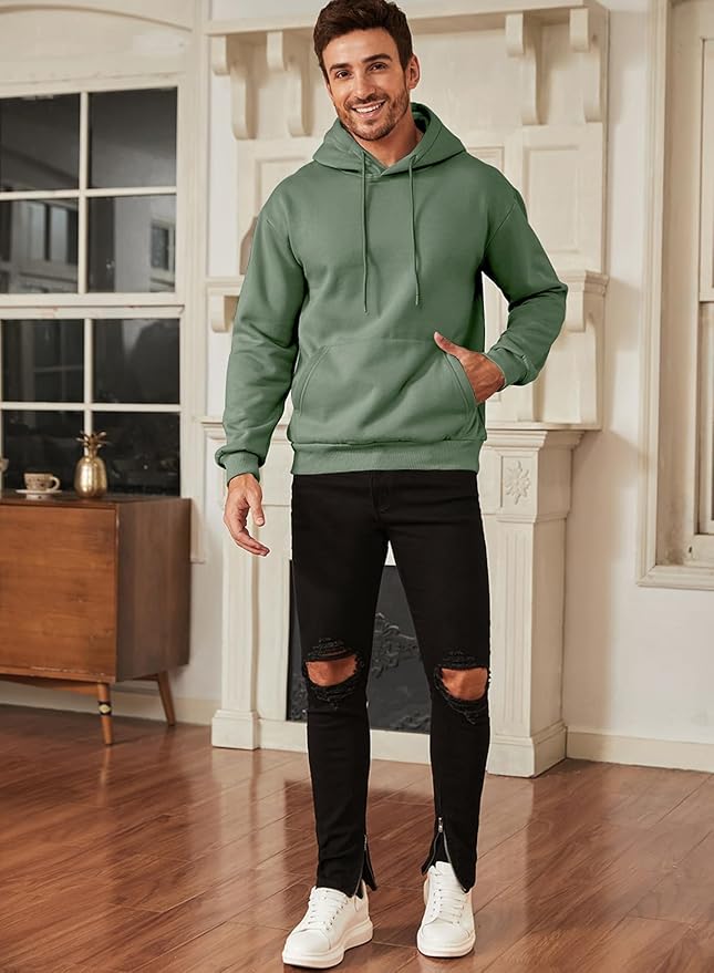 JMIERR Mens Casual Cotton Hooded Collar Drawstring Hoodies Pullover Sweatshirts Casual Long Sleeve Shirts