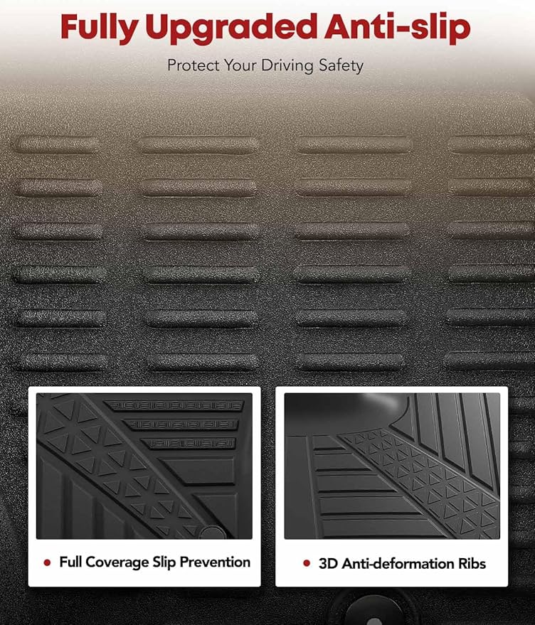 YHTAUTO Floor Mats Compatible with Ram 1500 2025-2026 Crew Cab with Factory Storage Box, TPE All Weather Car Mats Waterproof Anti-Slip Odorless Floor Liner, Interior Car Accessories Front & 2nd Row
