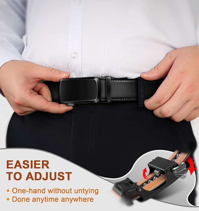BULLIANT Men's Ratchet Belt 2 Pack-Click Leather Belt Adjustable for Men Gift 1 3/8-Cut for Perfect Fit