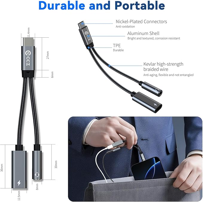 USB Type C to 3.5mm Headphone and Charger Adapter,2 in 1 USB C to Aux Audio Jack Hi-Res DAC with Charging for Earphones,Compatible with Samsung Galaxy S25/S24/S23/S22+(USB-3.5MM, 3Pack)