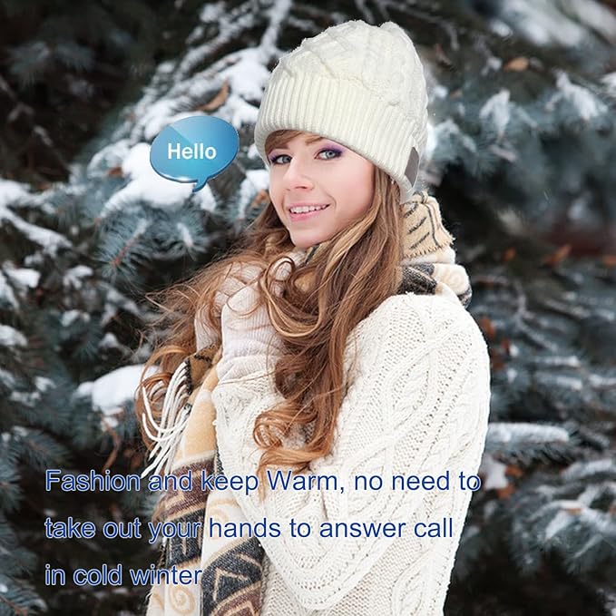 Wireless Winter Music Beanie Hat Men Women Headphone Music Hat Winter Cap Stereo Headset Speaker Microphone Earphone Outdoor White