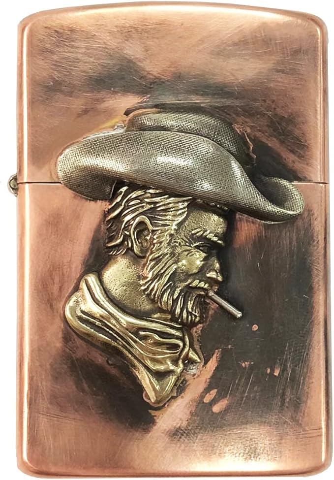Brass Lighter Case with Unique Cowboy Design - Handmade Copper EDC Vintage Retro Protective Holder for Men - Father, Boyfriend, Husband