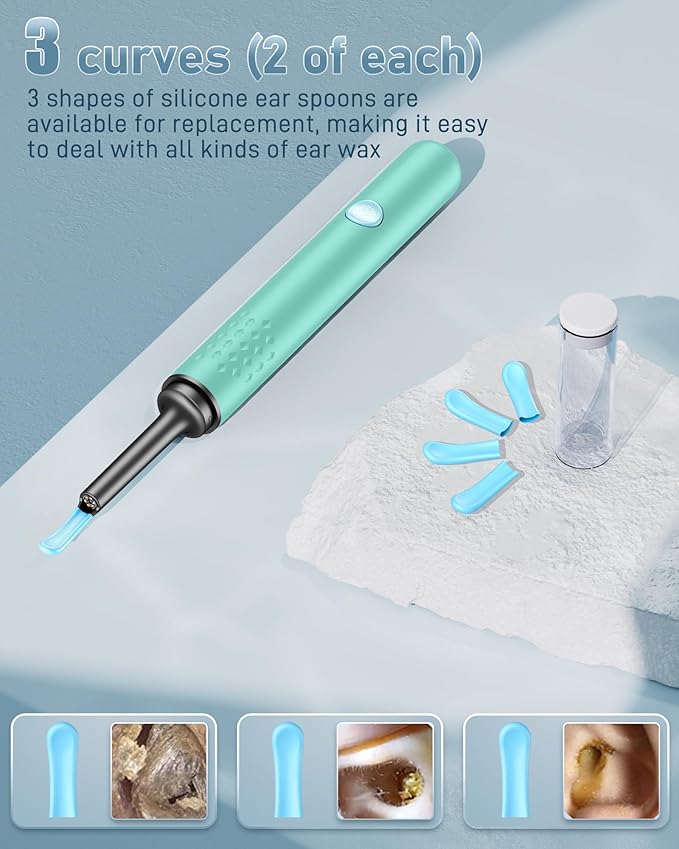 Ear Wax Removal Tool Camera - Ear Cleaner with Camera, Hassle Instant Removes Ear Wax,1080P HD Camera Lens & 7 Pcs Ear Set - Ear Cleaning Kit with 4 Ear Pick(Green)