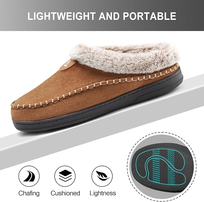 ATHMILE Mens Slippers Warm Moccasin Memory Foam House Shoes Indoor Outdoor Fuzzy Plush Lined Slippers for Home Bedroom