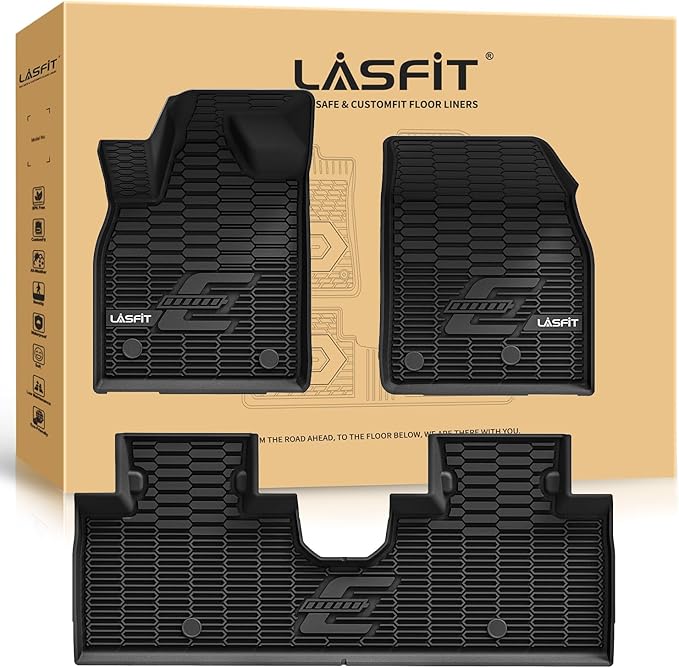 LASFIT Floor Mats for Ford Mustang Mach-E 2021-2025 TPE All Weather Protector Car Liners, 1st & 2nd Row, 3pcs Black