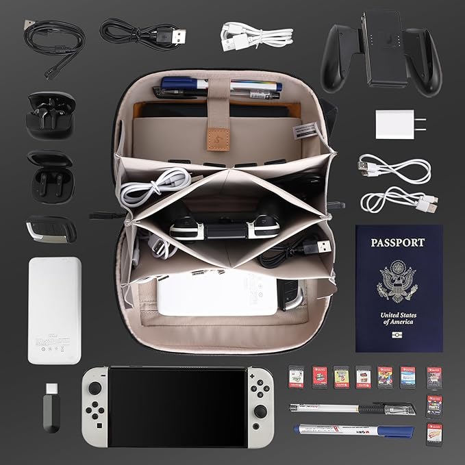 Electronic Organizer Travel Case Bag for Cables, Switch, SD card, Passport and More – Ultimate Protection & Portability Waterproof (Grey)