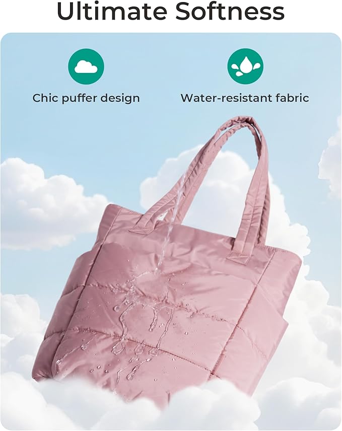 BAGSMART Tote Bag for Women, Lightweight Puffy Tote Bag with Compartments Shoulder Bag Handbag for Travel, Work, Gym | Puffy, Lightweight, for Travel, Quilted, Tote Bag with Compartments, Work