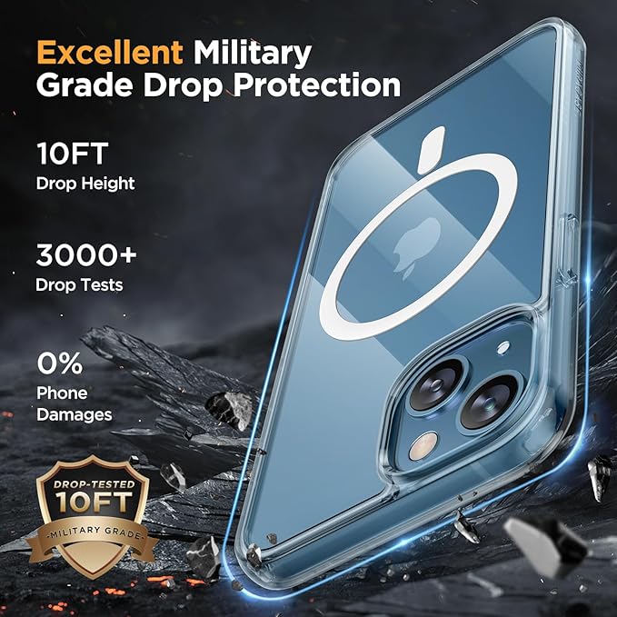 Miracase Magnetic for iPhone 13 Case 6.1 inch (Compatible with MagSafe)（with 2X Screen Protectors） Military-Grade Protection, Anti-Fingerprint Translucent Matte Phone Case Cover, Clear