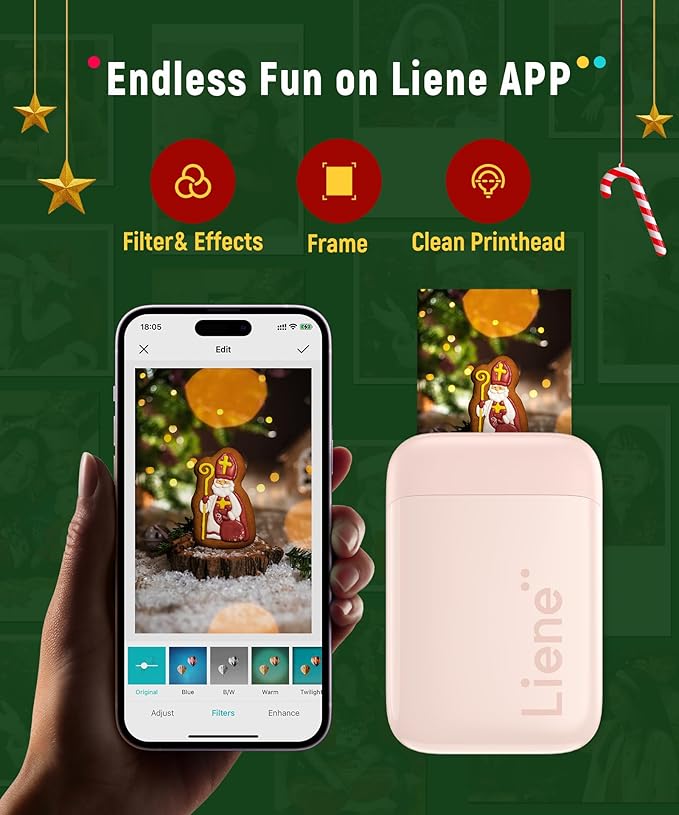 Liene Photo Printer, 2x3 Mini Instant Portable Color Mono Picture Printer w/ 50 Zink Adhesive Paper, Bluetooth 5.0, Compatible w/iOS & Android, Small Photo Maker for iPhone, Smartphones, Pink