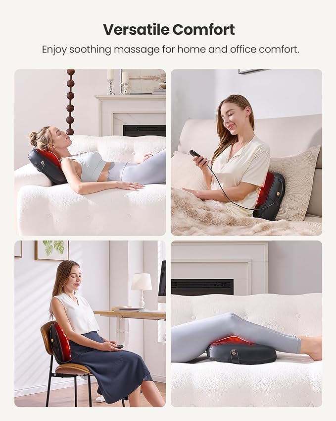 KNQZE 3-in-1 Shiatsu Back Massager with Heat & Support - 4D Deep Tissue Kneading for Neck, Shoulder, Lower Back | Dual-Side Heating Massage Pillow for Home, Office, Car | FSA Gift for Women, Men