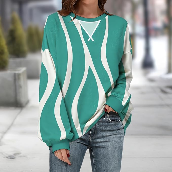 Womens Sweatshirts Fahsion Floral Print Long Sleeve Comfy Fall Tops Oversized Casual Crewneck Pullover Shirts