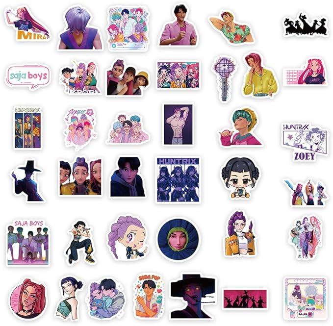Demon Movie Hunters Stickers,74PCS Korean Idol Anime Style Stickers for Water Bottles,Waterproof Vinyl Decal for Teen Girl Adult Laptop Skateboard Phone Case Guitar Travel Case Bike Notebook
