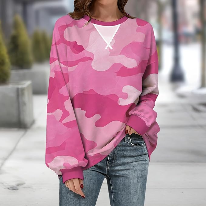 Womens Sweatshirts Fahsion Floral Print Long Sleeve Comfy Fall Tops Oversized Casual Crewneck Pullover Shirts