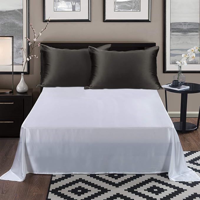ALASKA BEAR Silk Pillowcase for Hair Care Gentle Mulberry Silk Anti Face Skin Wrinkle Pillow Slip Cover Queen Size with Concealed Zipper (1pc, Charcoal)