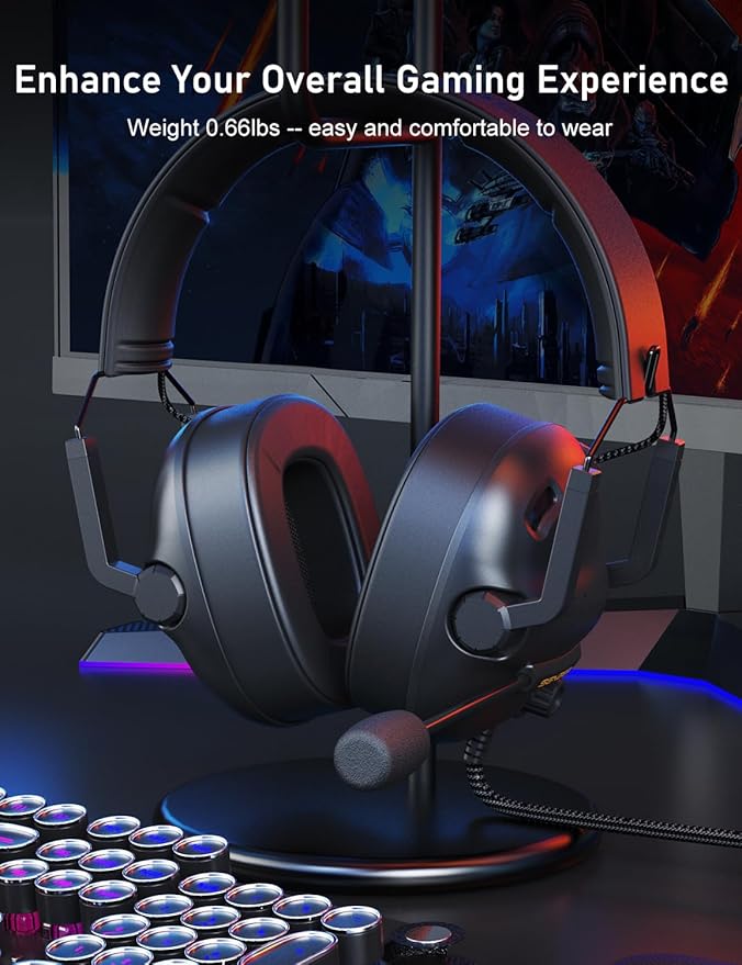 SENZER SG500 Surround Sound Pro Gaming Headset with Noise Cancelling Microphone - Soft Memory Foam Padding - Portable Foldable Headphones for PC, PS4, PS5, Xbox One, Switch - Black