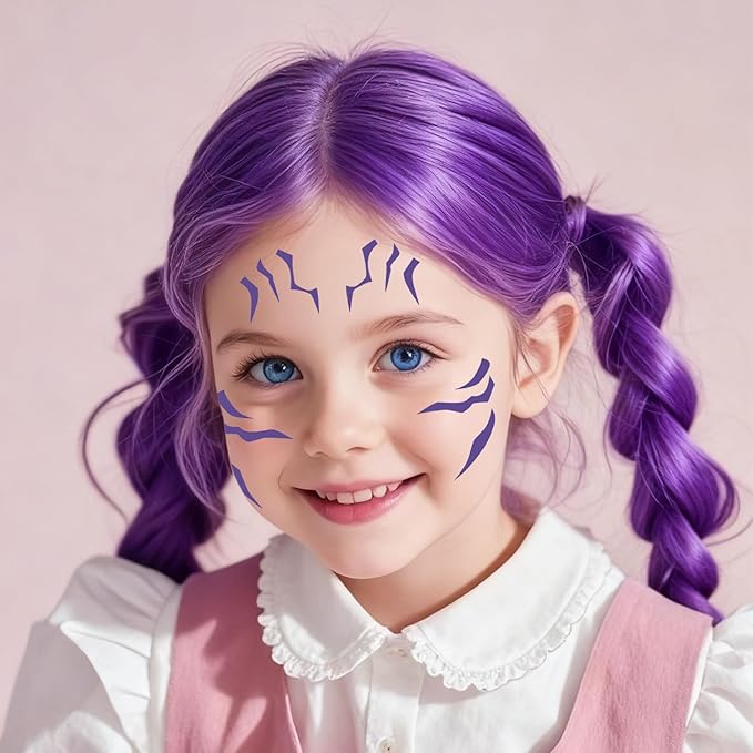 8 Rumi tattoos, trendy anime Rumi cosplay purple temporary tattoo stickers, Halloween cosplay party waterproof cosplay costume accessories (purple)