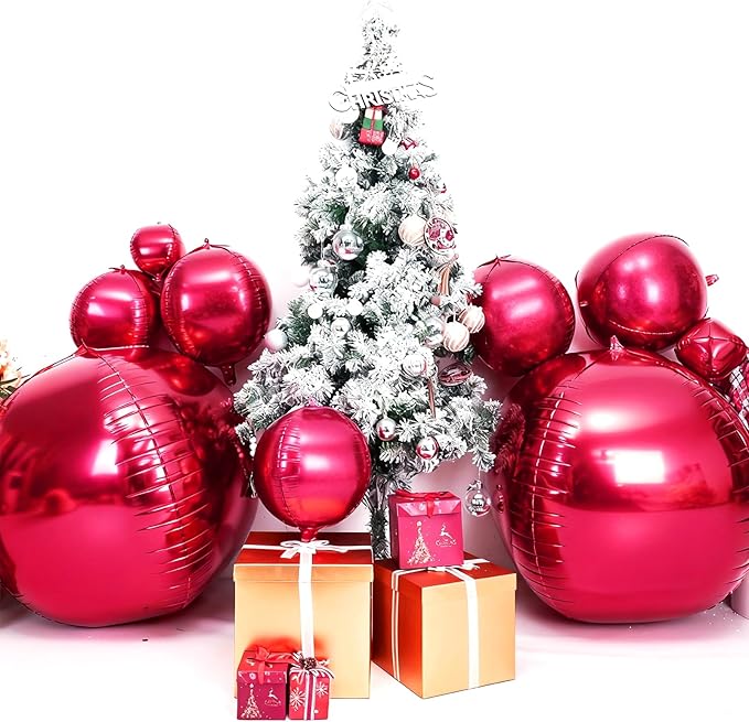 50 Inch Giant Burgundy Red Round Foil Balloons, 3Pcs Metallic Deep Red 4D Ball Balloons for Birthday New Year Eve Wedding Engagement Graduation Anniversary Party Decorations 2026