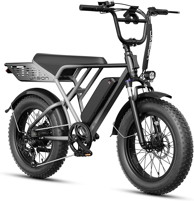 Jasion RetroVolt Electric Bike for Adults, 1500W/2000W Peak - 30/38MPH Electric Dirt Bike, 48V-52V, 13AH/20AH Battery, 65/90Miles Max Range Electric Motorcycle, 20'' X 4'' Fat Tire All-Terrain E-Bike