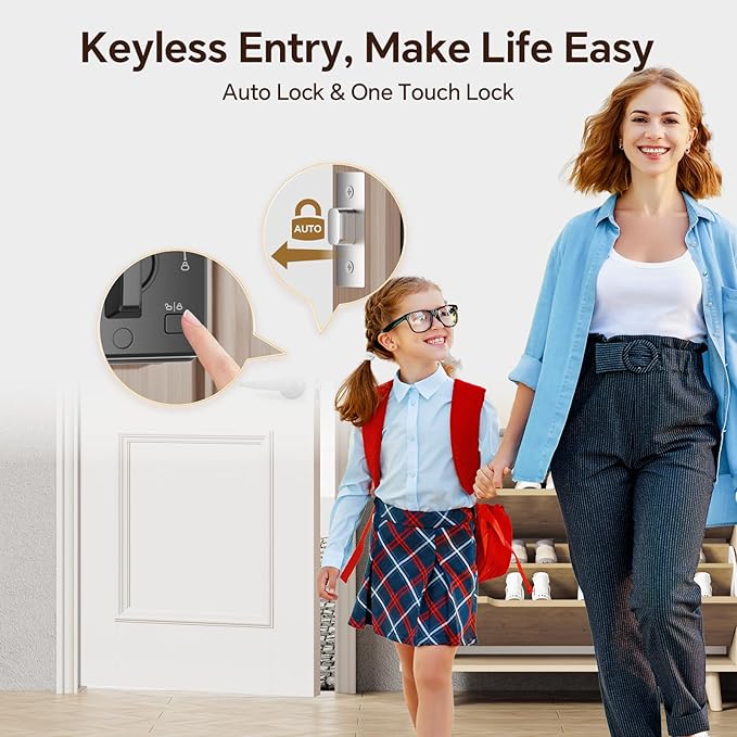 Keyless Entry Door Lock Set Smart Locks for Front Door Keypad Door Lock with Handle Auto Lock One Time Password Anti Peeping Password IP54, Satin Nickel