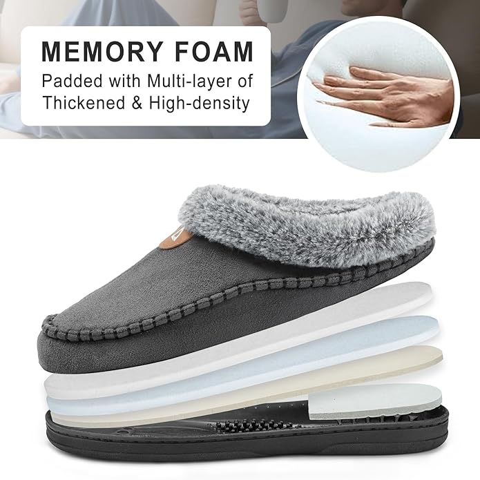 ATHMILE Mens Slippers Warm Moccasin Memory Foam House Shoes Indoor Outdoor Fuzzy Plush Lined Slippers for Home Bedroom